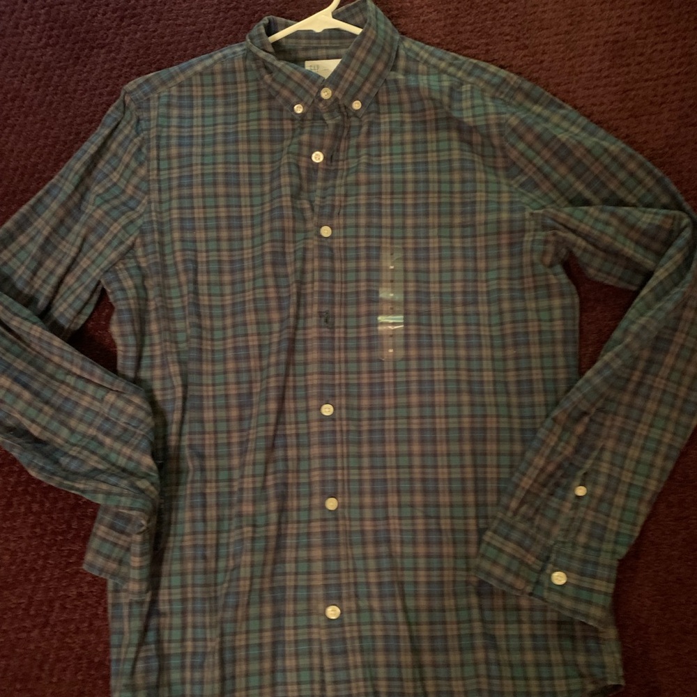 GAP NWT -Men's Plaid Button-Down Shirt - Blue Green- med
